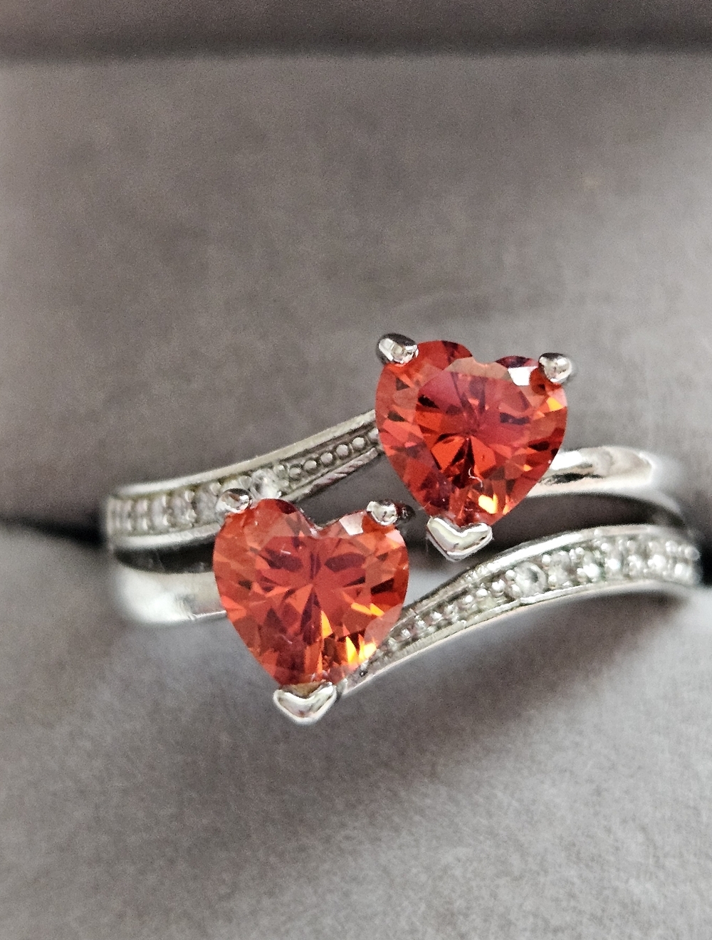 Twin Hearts July Birthstone Ring Size 7